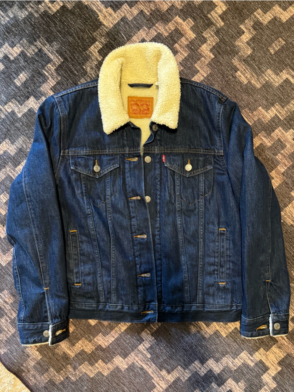 Levi's Blue Denim Jacket with Cream Sherpa Lining - Large